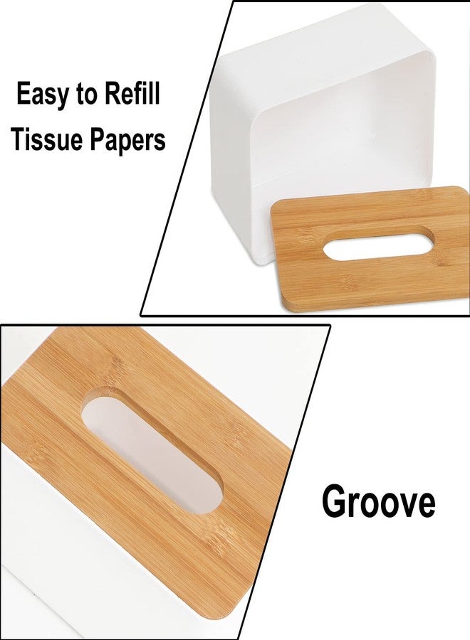 Topinon Bamboo Cover Plastic Tissue Box Holder | Tissue Paper Holder Box Case | Tissue Holder Dispenser Organizer for Car Decor Home, 21x12.5x9.5 cm - Image 2